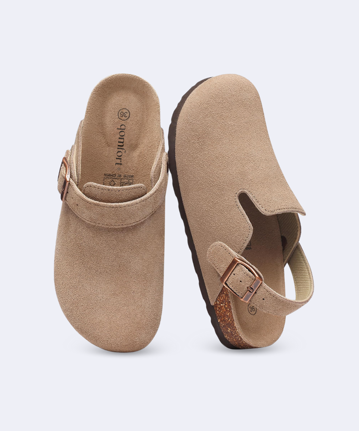 Genuine Suede Backstrap Clogs by Qomfort